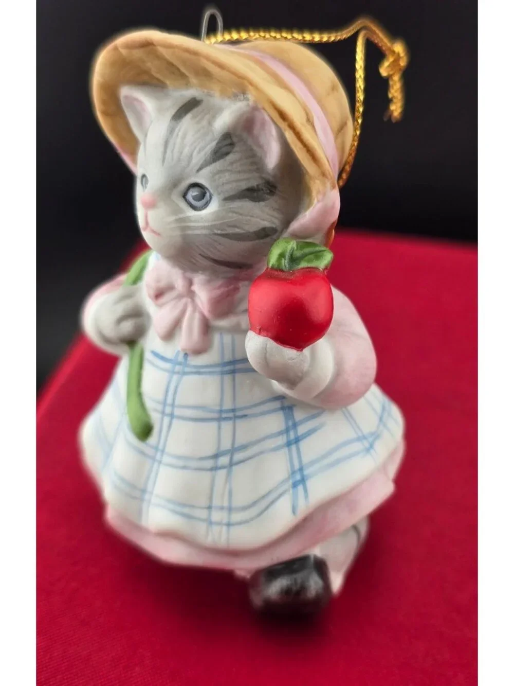 Kitty Cucumber Figurine Set Of 2 - 1988 B. Shackman - Porcelain Cat Ornaments